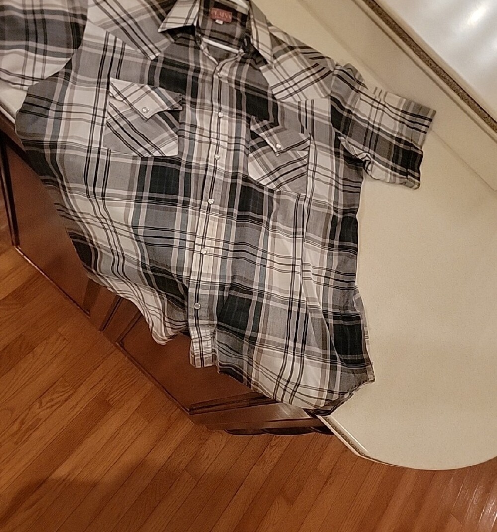 Men's Short Sleeve Plaid Western Pearl Snap Shirt - Blue Gray Large - Picture 3 of 3